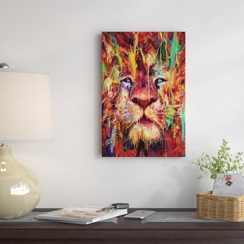 « lion red », impression sur toile tendue, H 26 po x l 18 po x P 1,5 po, Toile tendue
