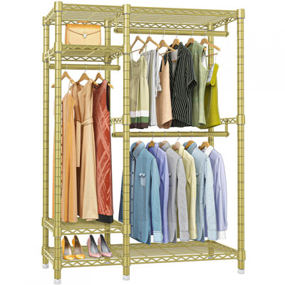 VIPEK V2S Heavy Duty Clothes Rack 4 Tiers Wire Shelving Garment Racks with 3 Hanging Rods, Gold