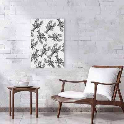 Hand Drawn Lobster Pattern Retro Vintage Lobster Ocean Beach Wall Art Print 1 Piece Wrapped Canvas Wall Art