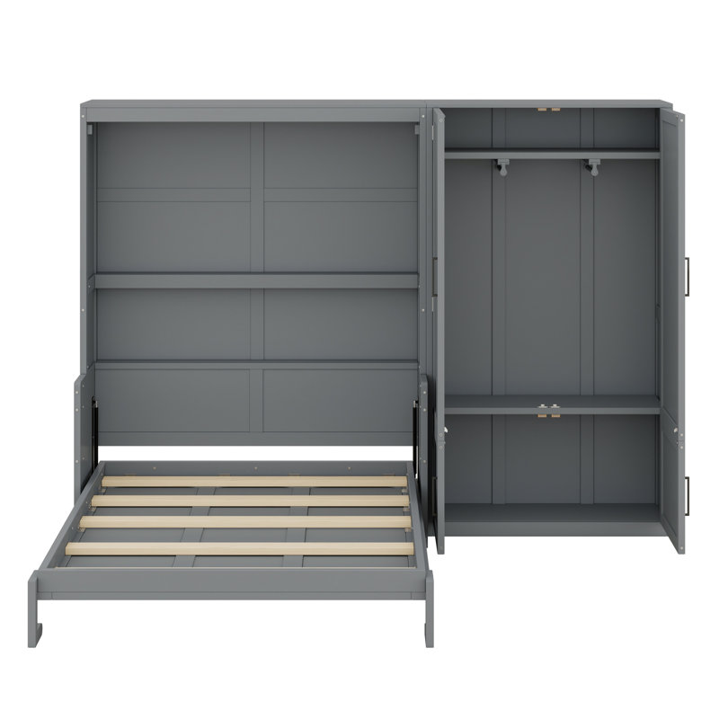 Lit escamotable mural avec placard encastré Murphy, peu encombrant pour les chambres, Gris