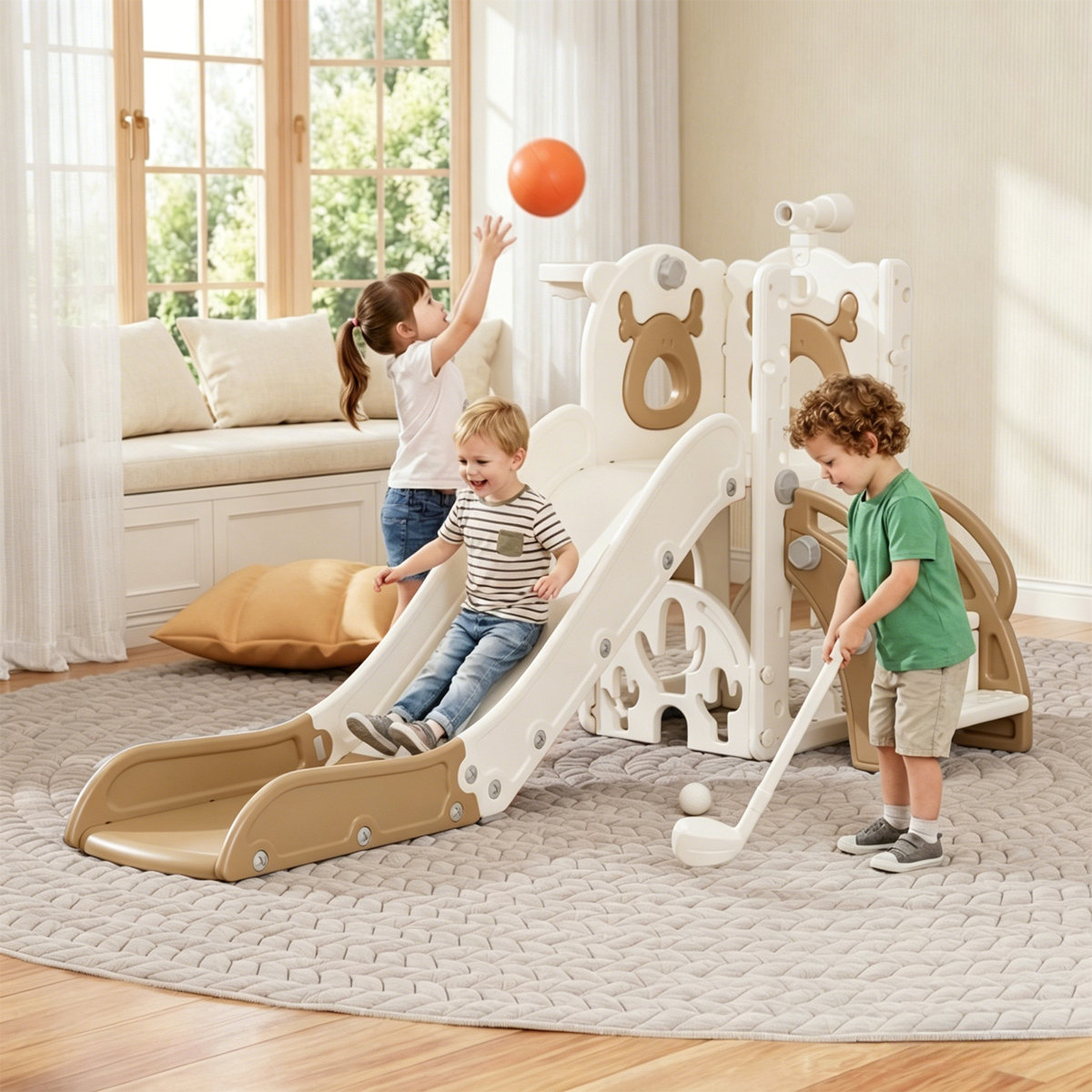 UBRAVOO Toboggan pour Enfants, Toboggan Extra Long pour Tout-Petits avec Parc, Espace de Rangement et Marches Antidérapantes, Toboggan Autoportant pour Les Tout-Petits de 1 à 6 Mois-Petit