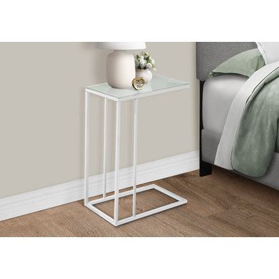 Table d'appoint contemporaine en forme de C, en verre trempé, en métal blanc, pour le salon / la chambre à coucher / collation | Idée de cadeau