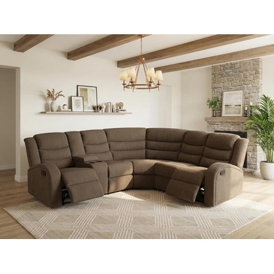 Canapé d'angle 3 pièces avec rangement intégré et revêtement en tissu.