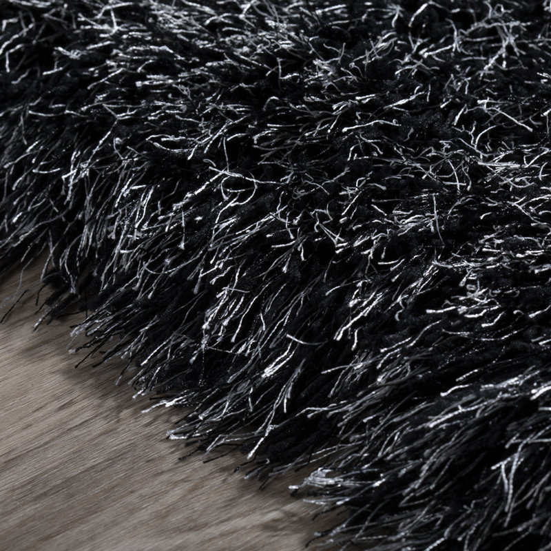 Tapis noir / argent / gris fait à la main Petrey, Rectangle 8 pi x 10 pi