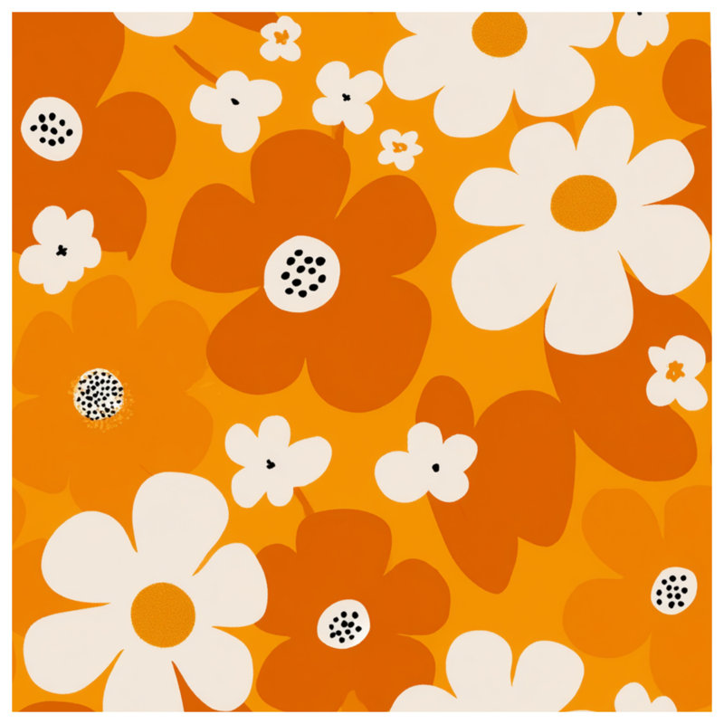 Fleurs, édredon floral, bohème bohémien, Édredon simple, Orange / Motif floral blanc