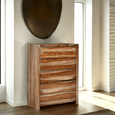 Donni Tall Dresser Chest, 5 Drawer, Brown Sheesham Wood, 51 Inch