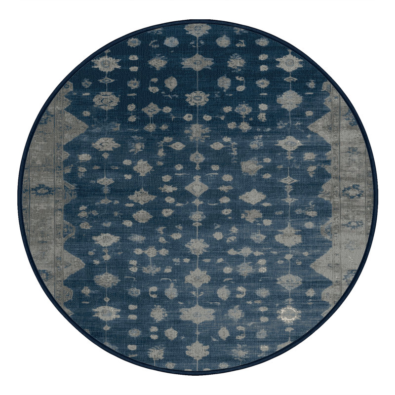 Machine Washable Overdyed Gray Area Rug, Round 4'