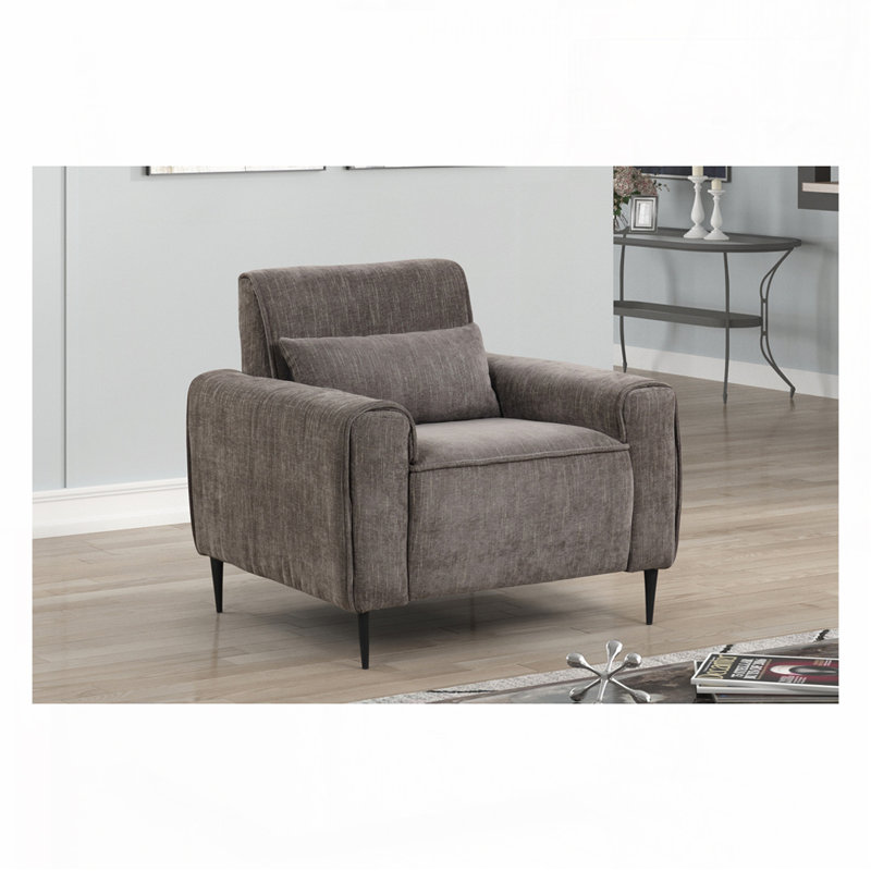 Chaise en chenille avec pieds en métal et coussin décoratif