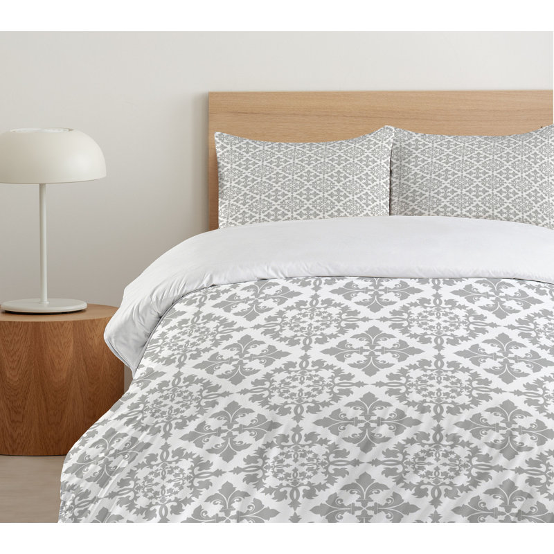 French Country Polyester Damask Duvet Cover, King Duvet Cover + 2 Shams