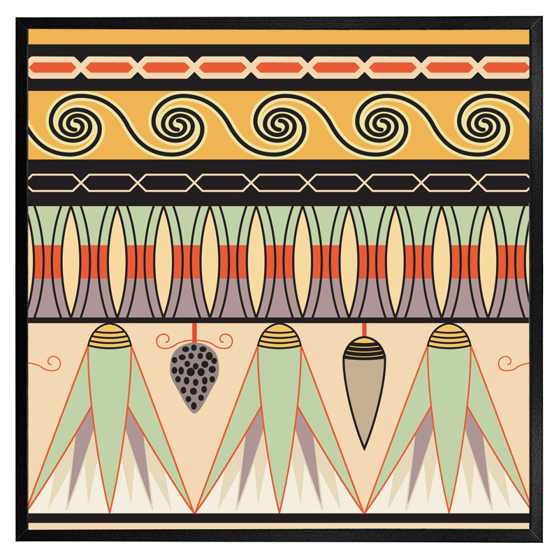 Aspers Egyptian Pattern - Single Picture Frame Print, 61cm H x 61cm W x 4cm D, Black Framed