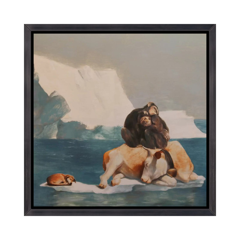 " Teamwise " by Rudolf Kosow, 18" H x 18" W x 1.5" D, Distressed Black Floater Framed