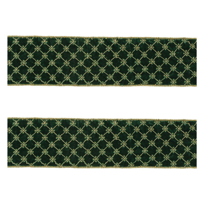 Ruban câblé orné de losanges, Vert/doré