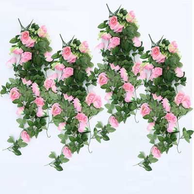 Vigne rose artificielle suspendue - paquet de 4 fleurs artificielles en soie de 3 pi pour arche de mariage, décoration murale pour la maison, le bureau - plante suspendue réaliste avec 18 roses