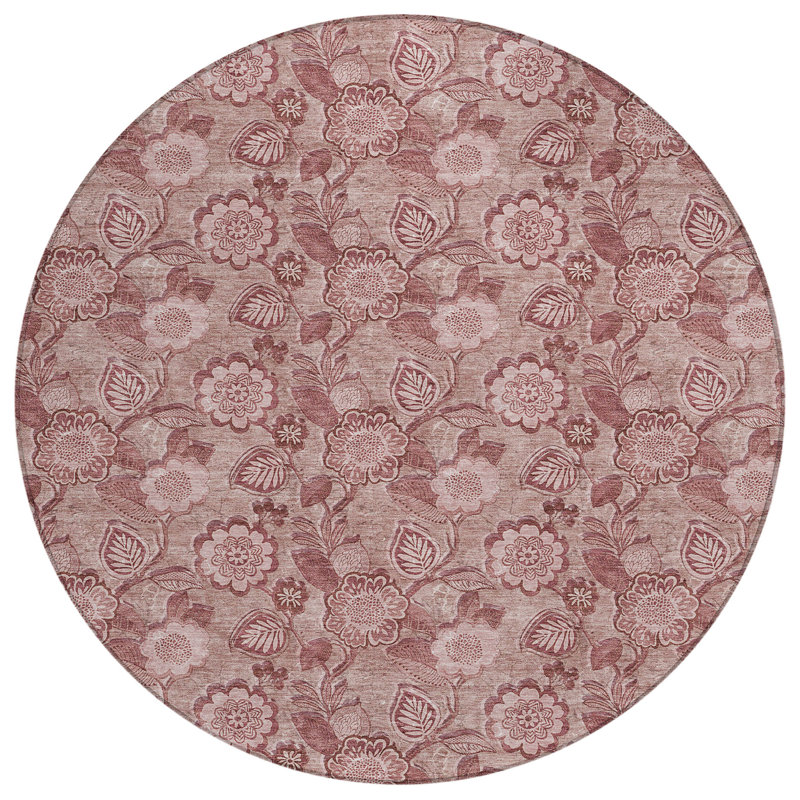 Machine Washable Indoor/Outdoor Xhevrie Blush Rug, Round 8'
