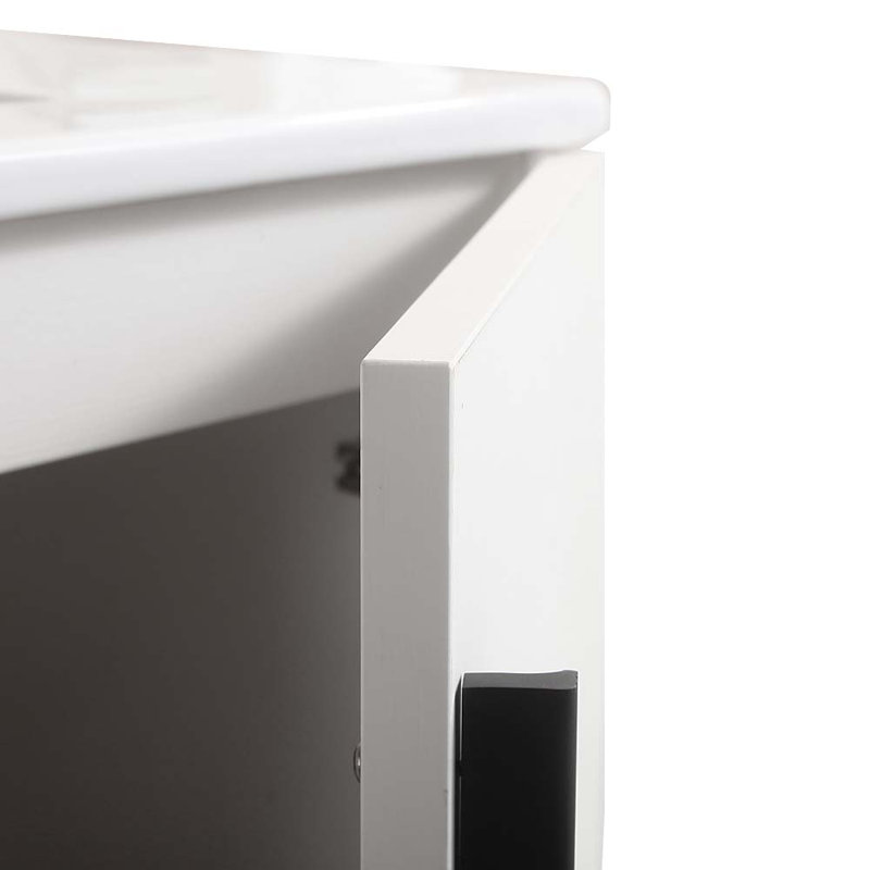 Meuble-lavabo sophistiqué avec rangement latéral et fabrication en bois massif pour des salles de bain élégantes, Blanc/Noir