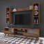 Meuble télé moderne avec tablettes murales en noyer moderne de 71,0 po x 19,1 po x 13,8 po | 100% panneau de particules enduit de mélamine, épaisseur: 0,7 pouce | Comprend de nombreuses tablettes, un rangement supplémentaire et une conception murale pour une organisation élégante du salon-1203311413