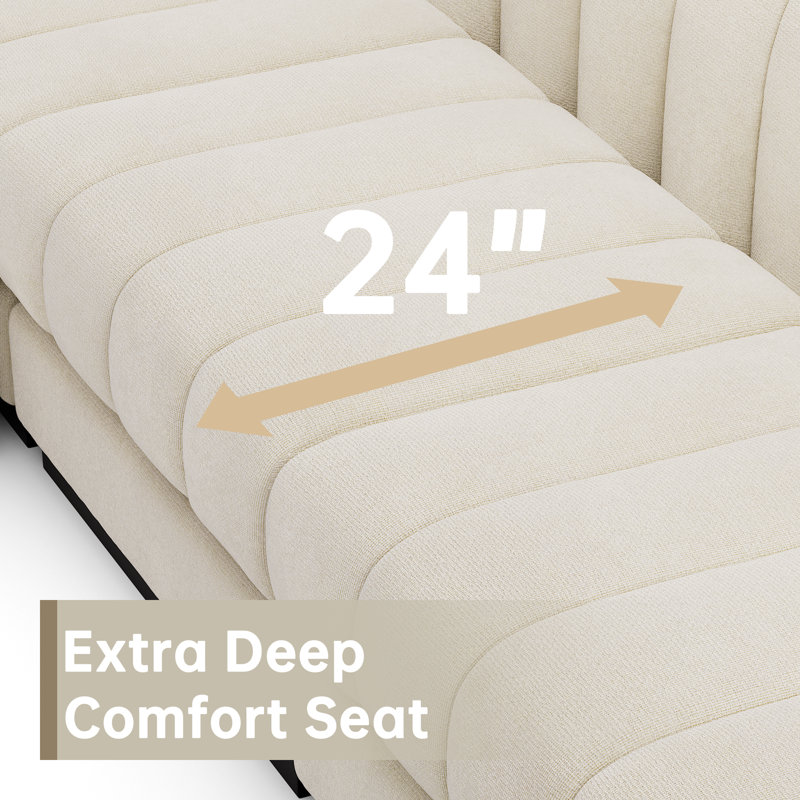 Myrhn Chenille L-Shaped Sleeper Sectional , Beige Chenille