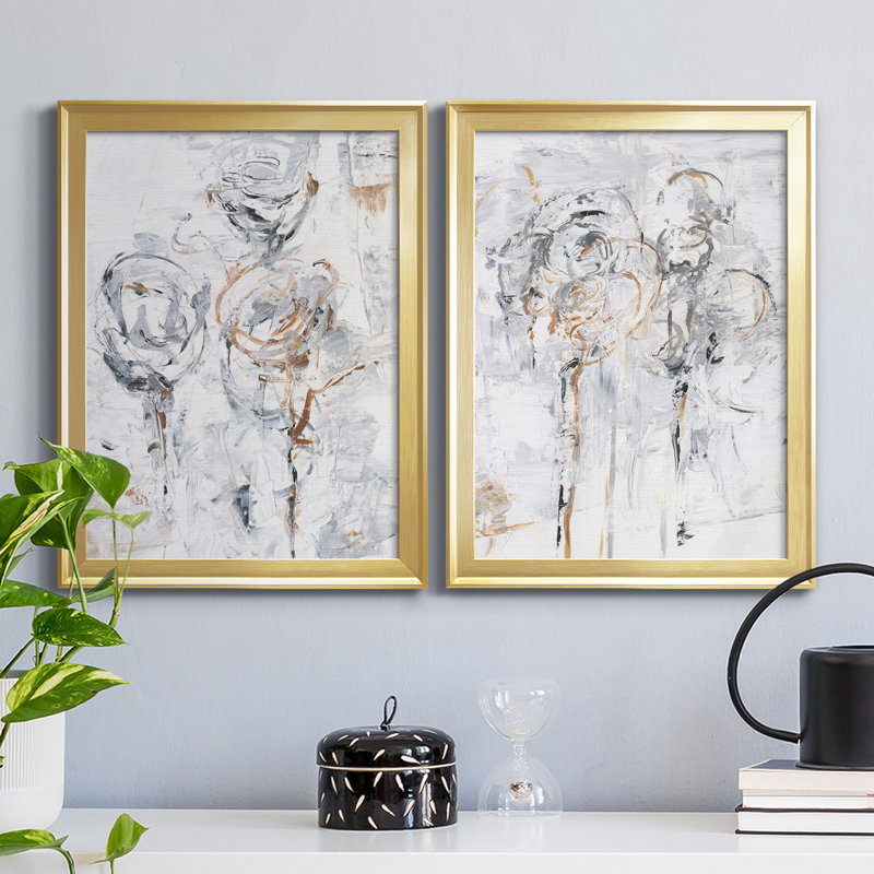 «Spring Wildflowers I», ensemble de 2 peintures sur toile encadrées, H 24,5 po x l 18,5 po x P 1 po, Or