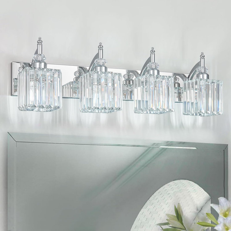 Luminaire de meuble-lavabo moderne avec abat-jour en cristal K9, 4 lumières au-dessus du miroir, compatible avec les ampoules E26, installation facile