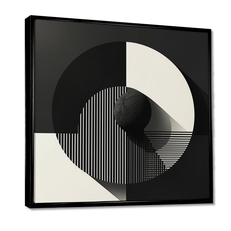 Geometric Balance Monochrome Essence - Minimalism Wall Art Decor, Toile avec cadre flottant noir, H 16 po x l 16 po x P 1 po