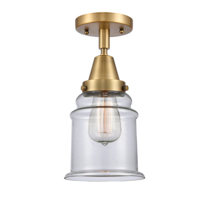 Alvi Glass Semi Flush Mount, Clear, Brushed Brass, 10" H x 6" W x 6" D