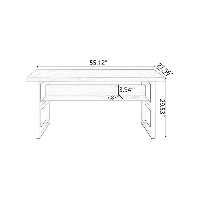 Brown + Black Rectangular Solid Wood desk, 29.53" H x 55.12" W x 27.56" D