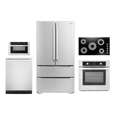 5 Piece Kitchen Package with French Door Refrigerator & 36"" Electric Cooktop & Wall Oven -  Cosmo, COS-5PKG-285