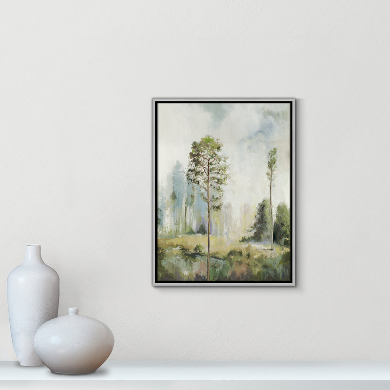 «Teton Tall Green Trees I» par Teton Pearce, reproduction sur toile flottante, H 25,5 po x l 19,5 po, Argent argent