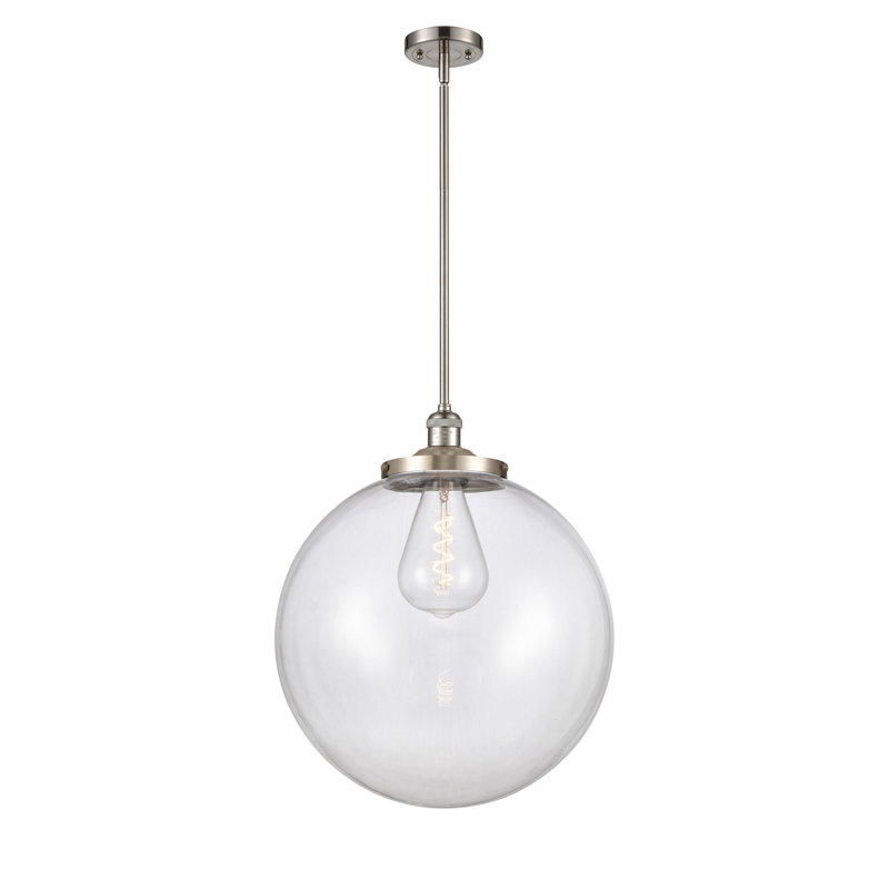 Luminaire suspendu simple à 1 lumière Beacon, Nickel satiné brossé, Clair
