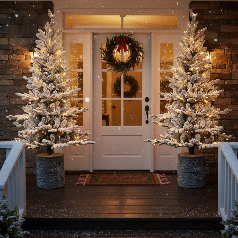 Arbre de Noël à flocage simple de 3 pi avec éclairage flocon de neige, créer un effet immersif des Fêtes, 3'