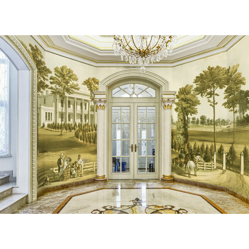 Murale de paysage historique, Vert foncé, 118" L x 175" W