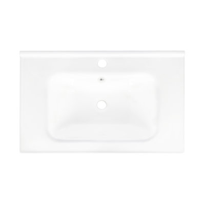 27.8'' White Ceramic Basin - Integrated Bathroom Sink with Overflow, Easy Clean Ceramic Vanity Sink Without Cabinet