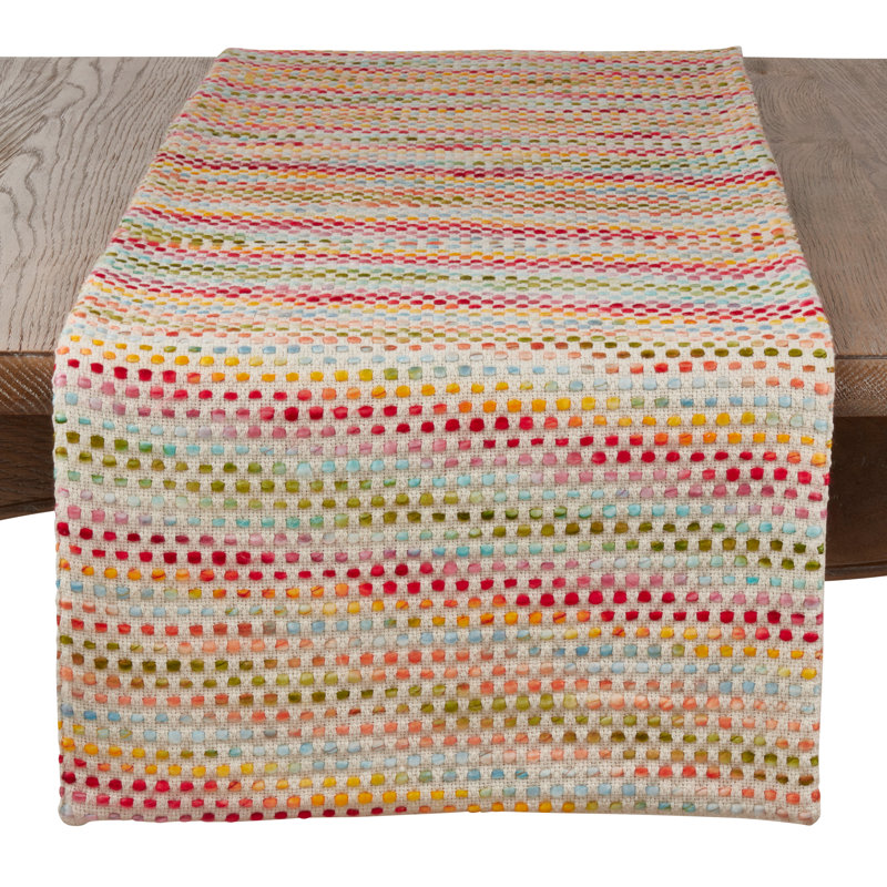 Chemin de table en mélange de coton Fraser avec motif confettis, Rouge / vert / orange
