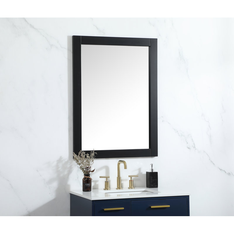 Rosenow Wood Flat Wall Mirror, Black, 36'' H x 27'' W