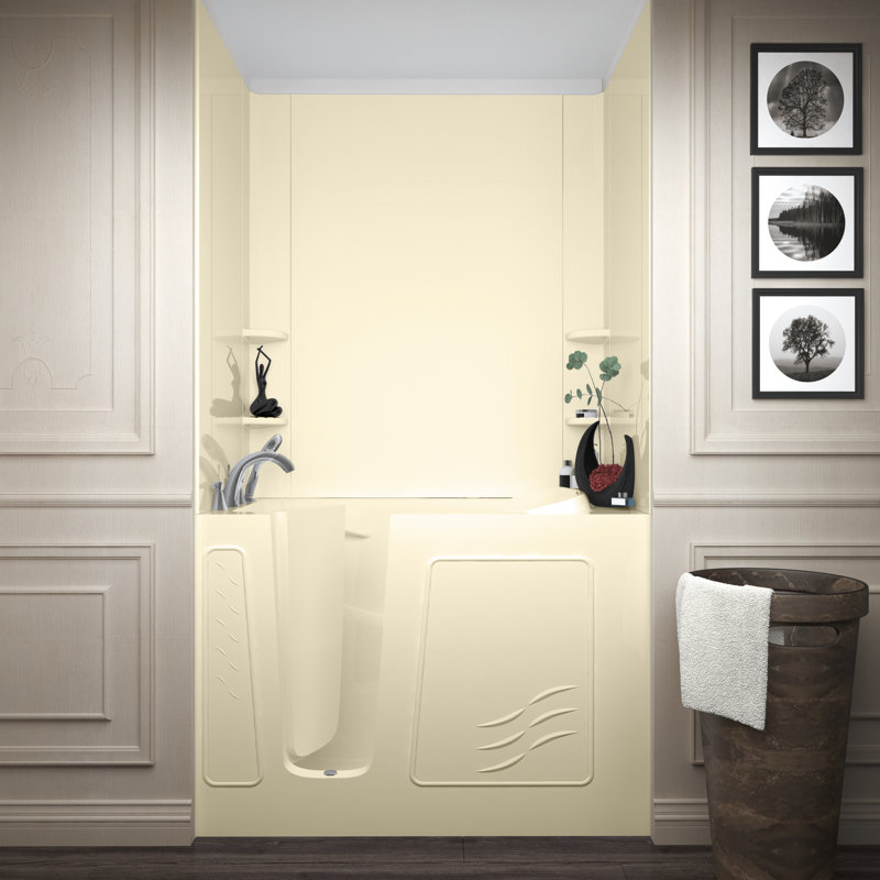 Ashton 52.8'' x 29.5'' Whirlpool Fiberglass Bathtub with Faucet, Biscuit, Left