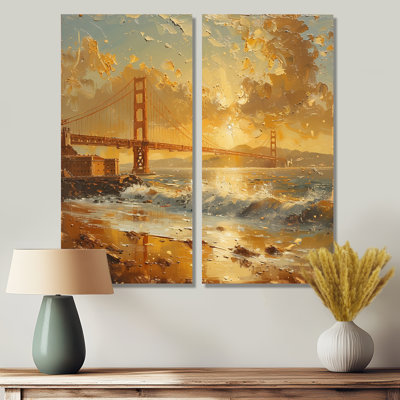 Jaune, blanc, coucher de soleil, pont Golden Gate, San Francisco - art mural 2 pièces San Francisco