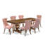 Ensemble de table de salle à manger 7 pièces composé d'une table de cuisine et de 6 chaises de salle à manger modernes en tissu de polyester rouge beige avec dossier capitonné - Finition noyer antique-1778855435-1778855440