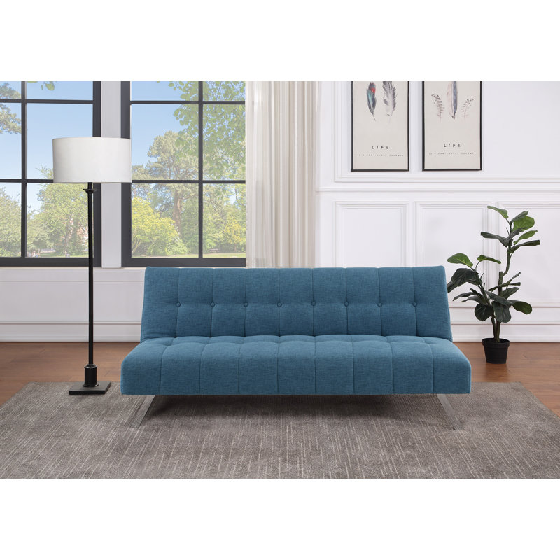 Canapé-lit double à dossier capitonné Sawyer, Polyester bleu, 100% polyester