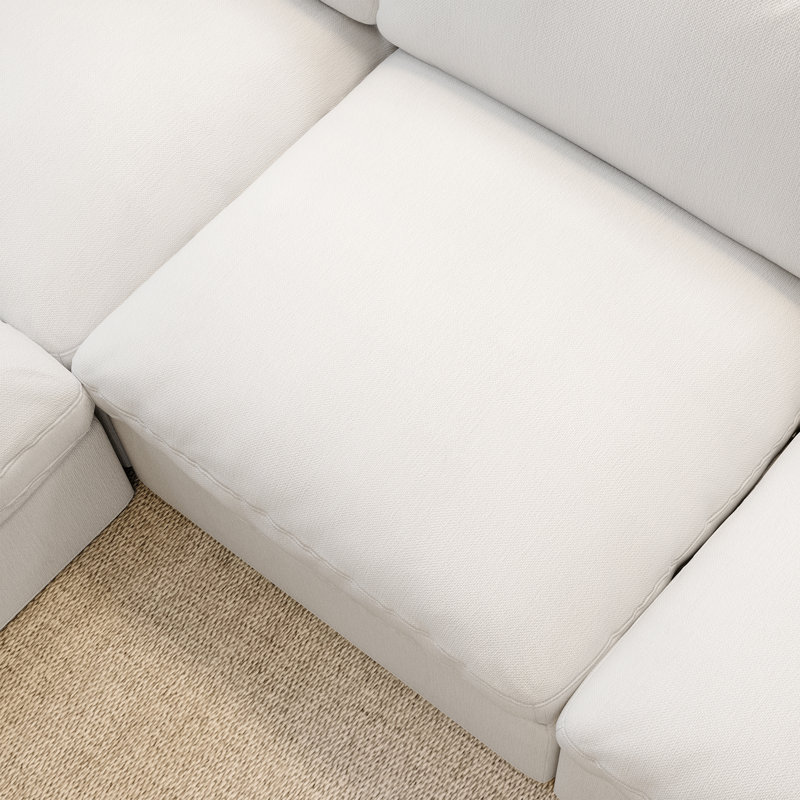 Upholstered Cloud Sofa Loveseat, Modular Sectional Sofa for Living Room, Bedroom, White, 3