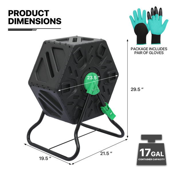 MoNiBloom 17 Gallon Tumbling Composter Compact Single Chamber Outdoor ...