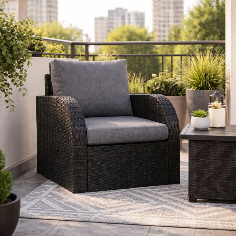 Chaise de patio avec coussins Mucklen, Gris clair