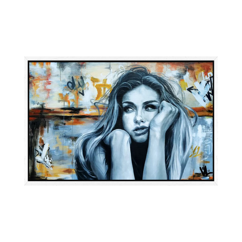 Thoughtful Mood by Val Escoubet - Painting on Canvas, White Framed, 66.04cm H x 101.6cm W x 3.81cm D