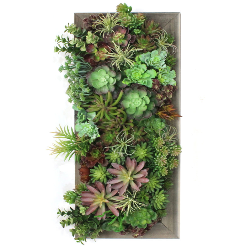 Faux Succulent Plant in Wood Freestanding, 72" L x 36" W