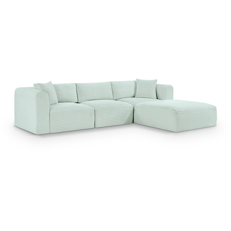 Canapé modulaire en L Carmean Performance, Velours côtelé texturé velours menthe