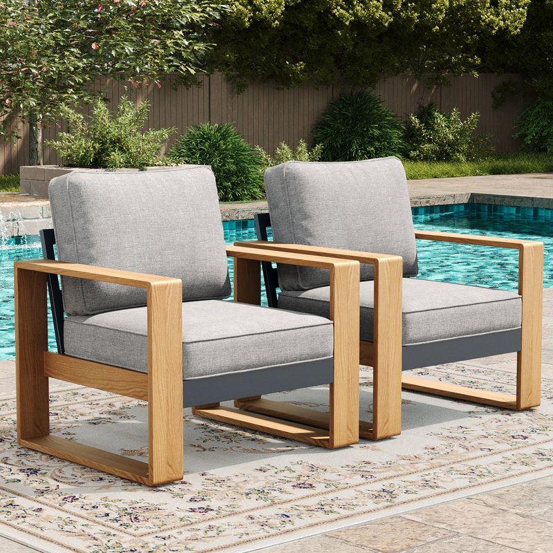 Ensemble de chaises d'extérieur modernes en aluminium avec coussins (ensemble de 2), Gris clair