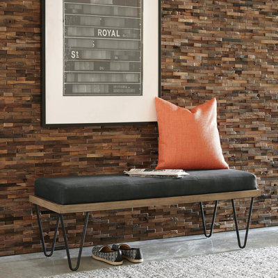 Banc rembourré bleu foncé Mid-Century