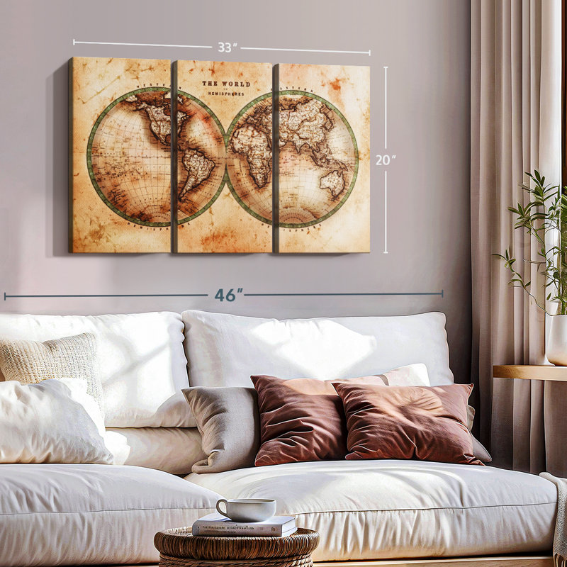 «Rustic Hemispheres Map» sur toile, H 20 po x l 33 po x P 1,25 po