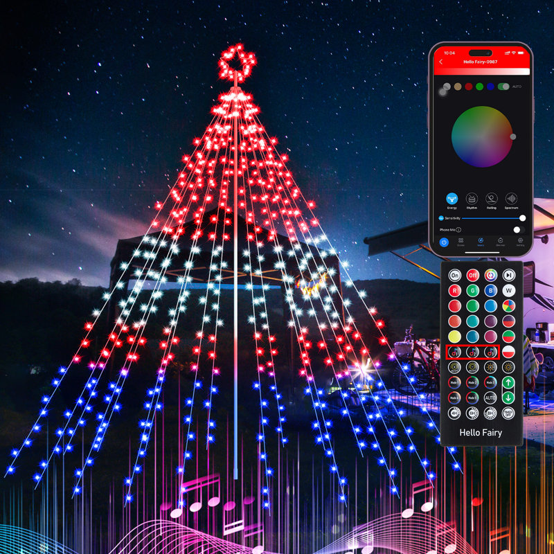 Guirlande lumineuse de 3,65 m (12 pi) en forme de cône de Noël avec piquets métalliques, couleurs changeantes personnalisables grâce à une application RVB