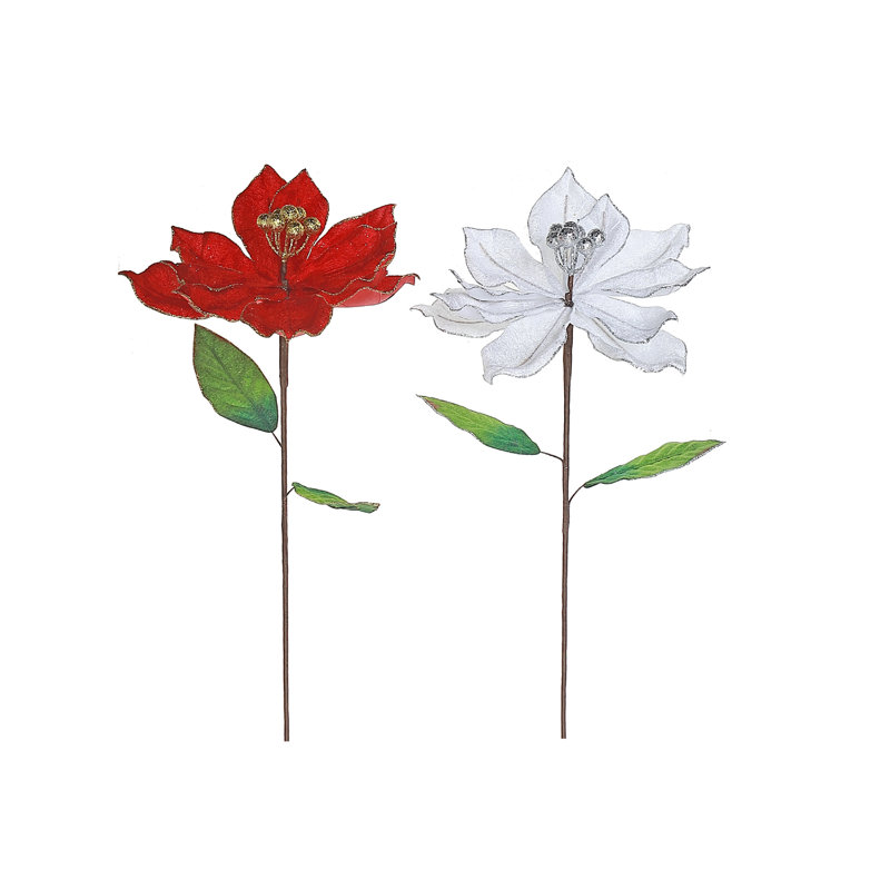 Tige de poinsettia à bord scintillant - ensemble de 6