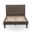 Ensemble de lit double 2 pièces - 1 base de lit plateforme en tissu de lin brun capitonné et tête de lit capitonnée à boutons avec 1 table de chevet-1918885437-1918885435